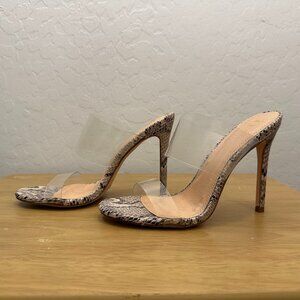 Olivia J Stilettos Clear with Brown Snake Base Size 7